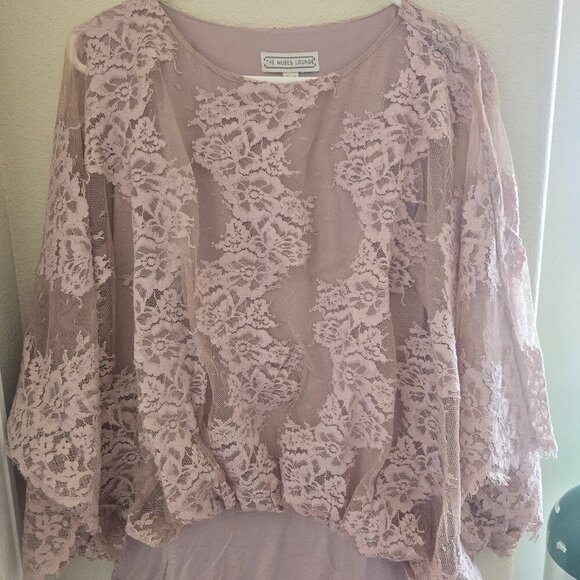The Muses Lounge Tops - Blush Lace Batwing Top by The Muses Lounge, Size L